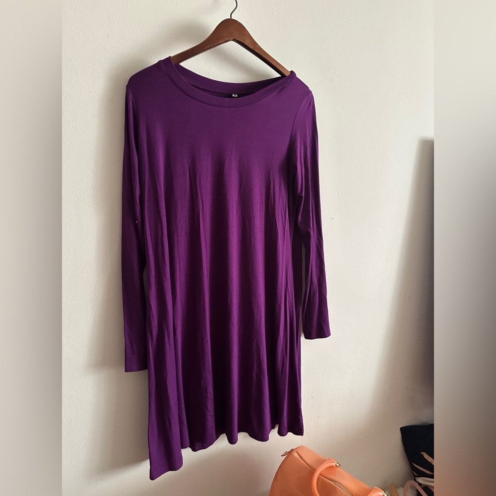 2 DRESS LOT: Purple Shirtdress/Green Wrap Dress SIZE MEDIUM Cotton Everyday 6 8 - Picture 3 of 5